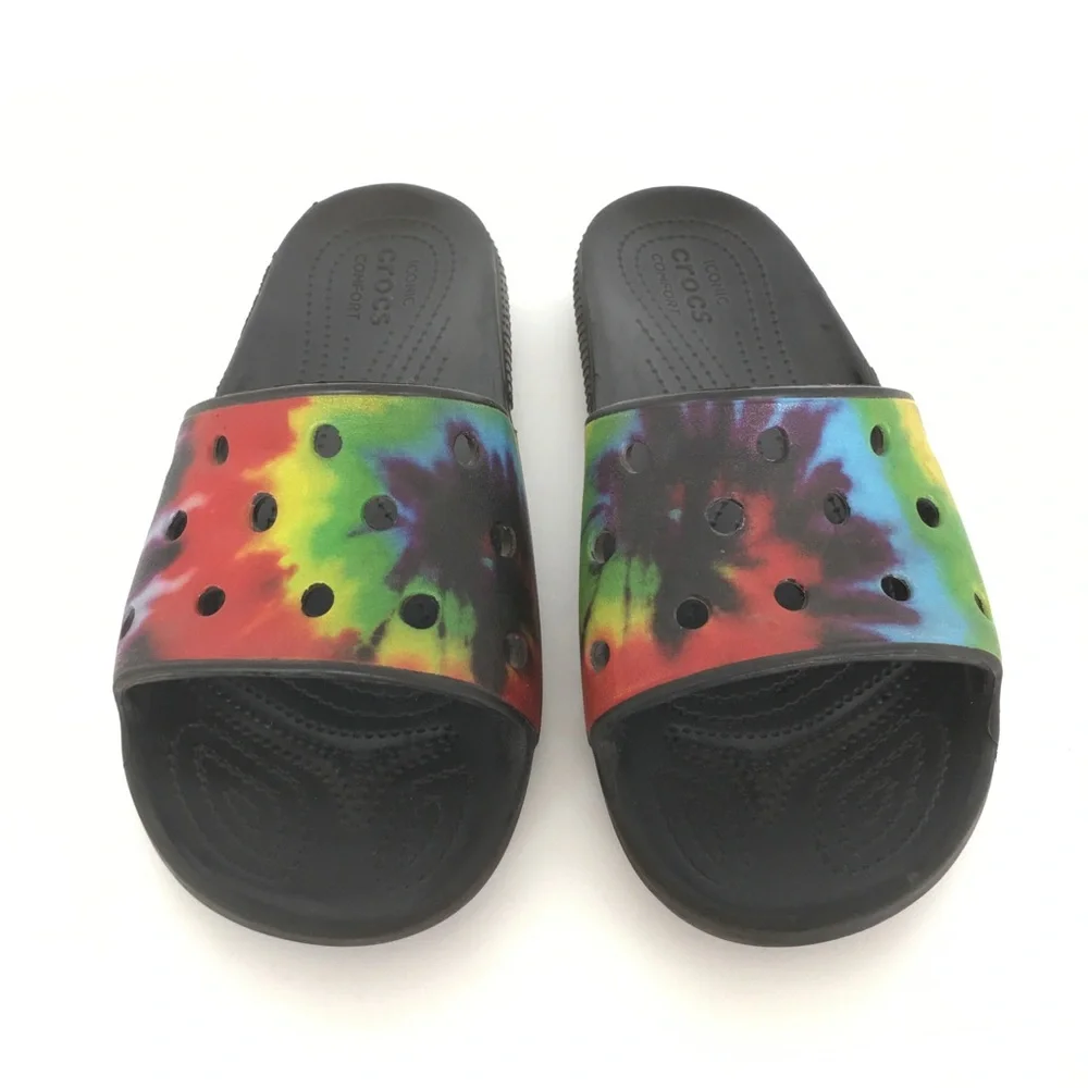 Crocs Tie-dye Rainbow Slides Sandals Women’s Size 7 Casual Summer Shoes